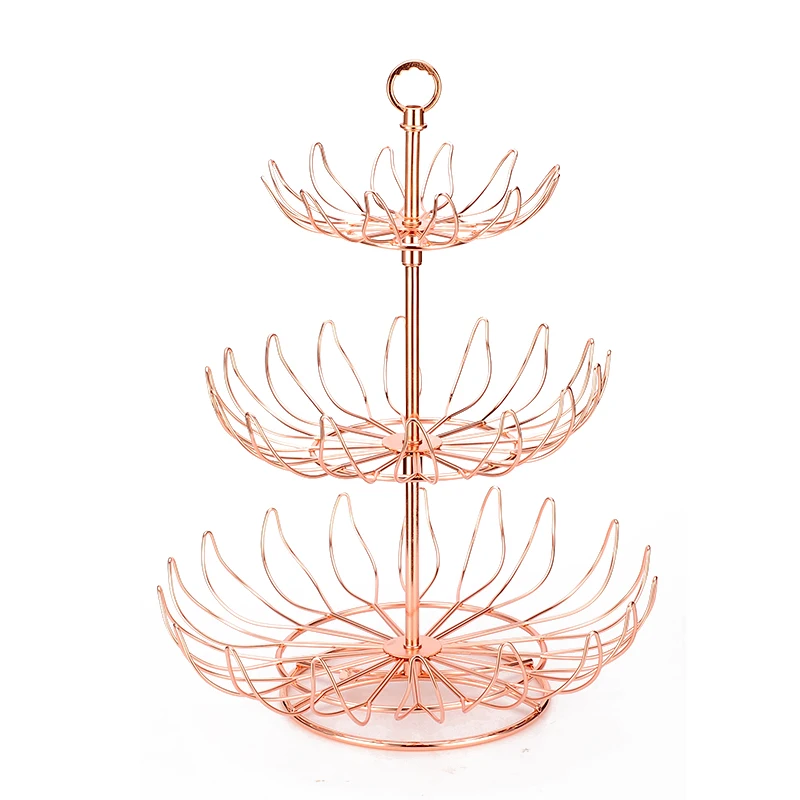 Multi-layer fruit plate modern candy pot home living room KTV fruit plate multi-function three-layer fruit basket WF7011113 - Цвет: B Rose gold