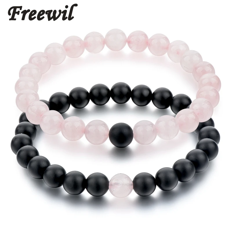 

Romantic Hot New 8mm Natural Pink&Black Stone Beads Bracelet for Women Men Couple Fashion Brand Jewelry SBR160313