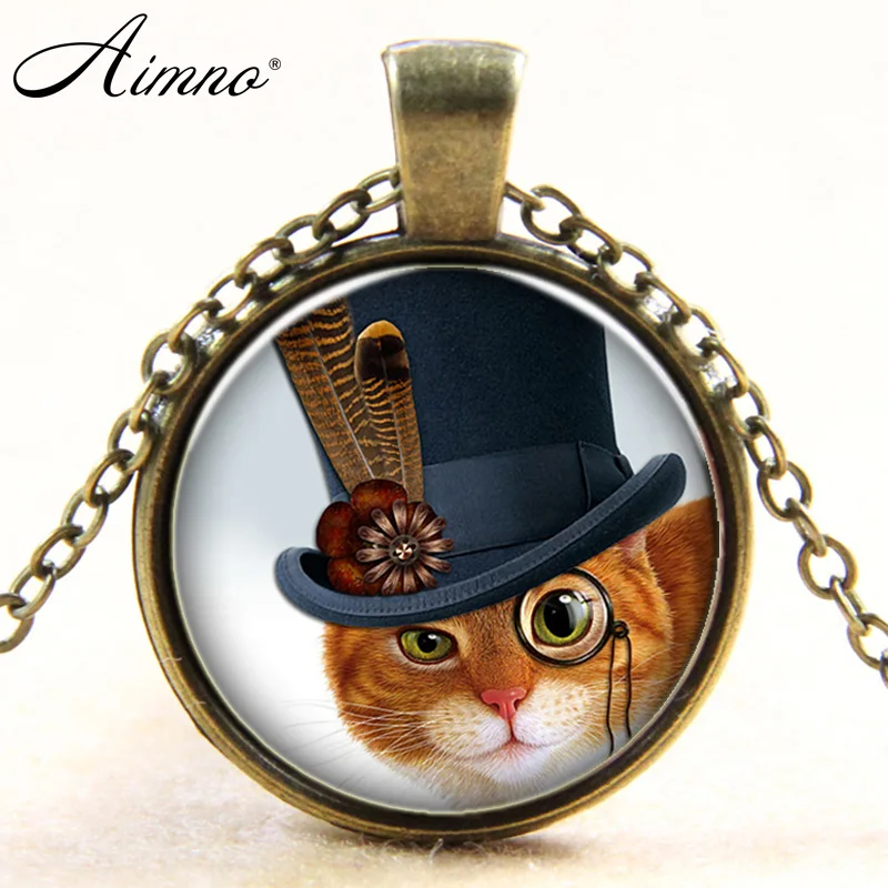 Ретро серебро и бронза покрытием маленький котенок стимпанк Цепочки ожерелья