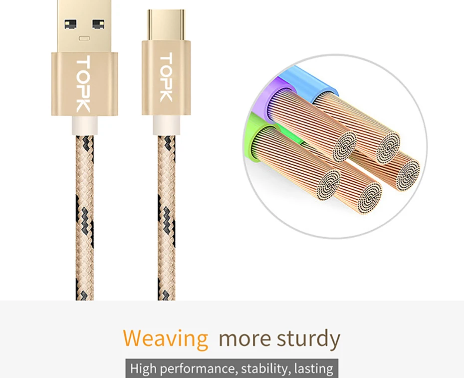 TOPK [5-Pack] usb type-C кабель для синхронизации данных USB-C зарядный кабель для samsung XiaoMi huawei адаптер кабель для мобильного телефона