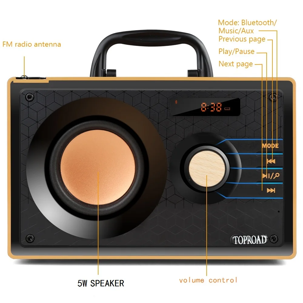 

Wooden Bluetooth Speaker Wireless Bluetooth Subwoofer Outdoor Stereo Speaker MP3 Music Player Support FM and TF Remote Control