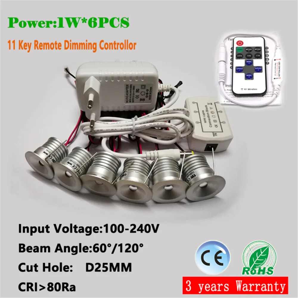 

1 Вт мини светодиодные светильники, 25 мм вырез с регулируемой яркостью DIY украшение для дома освещение, 60D/120D Точечный светильник, вход 6 шт./ко...