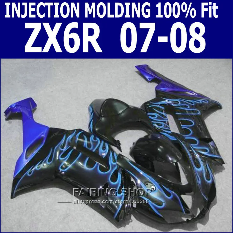 Синий Пламя zx6r 2008 08 Обтекатели для Kawasaki Ninja 07 2007 обтекатель kit (Бесплатная