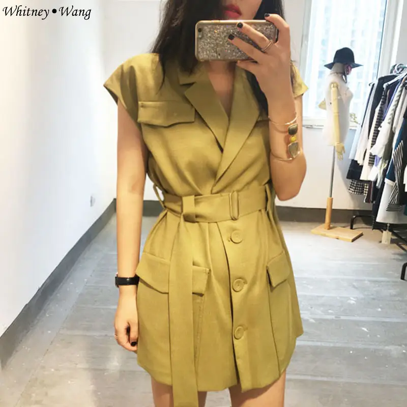 Женское мини-платье WHITNEY WANG летнее модное элегантное платье с карманами и поясом