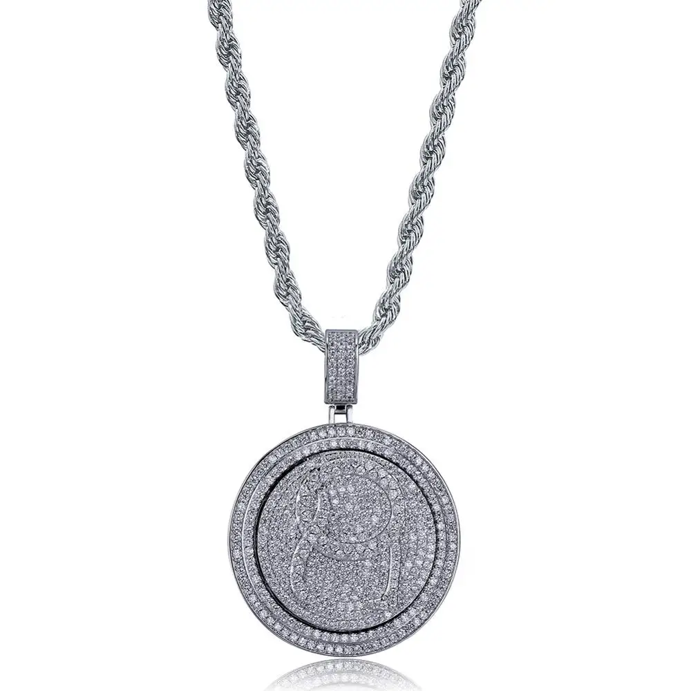 Silver TOPGRILLZ QC Spinner письмо кулон ожерелье Iced Out хип-хоп/панк золотые Серебристые цепи для мужчин CZ ювелирное изделие в подарок с подвесками - Окраска металла: Silver