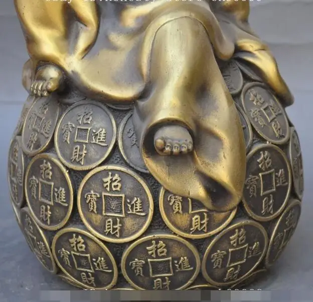 

S00612 china Buddhism bronze wealth yuanbao Sit coin Happy Laugh Maitreya Buddha Statue