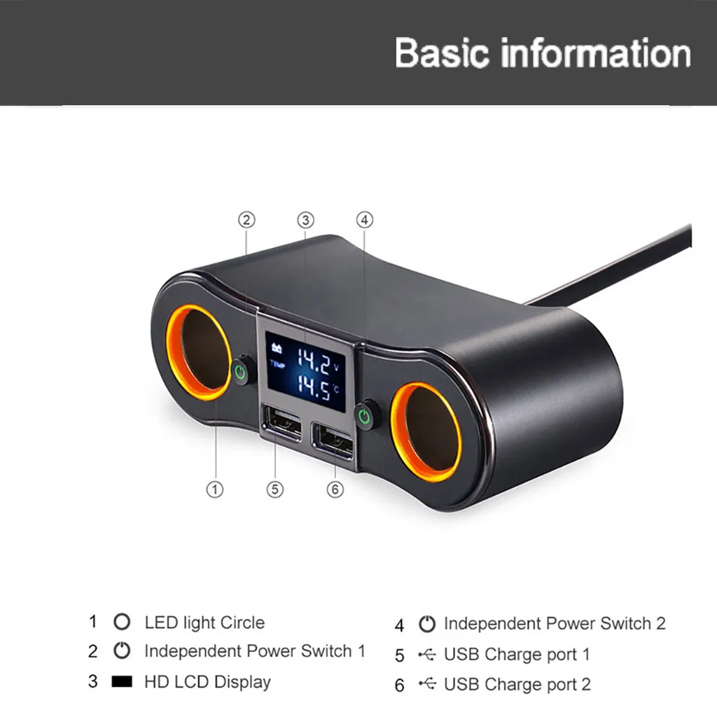 Беспроводной Bluetooth fm-передатчик, автомобильный комплект, автомобильный прикуриватель, один для двух, высокая мощность, двойной USB, цифровой дисплей, линия