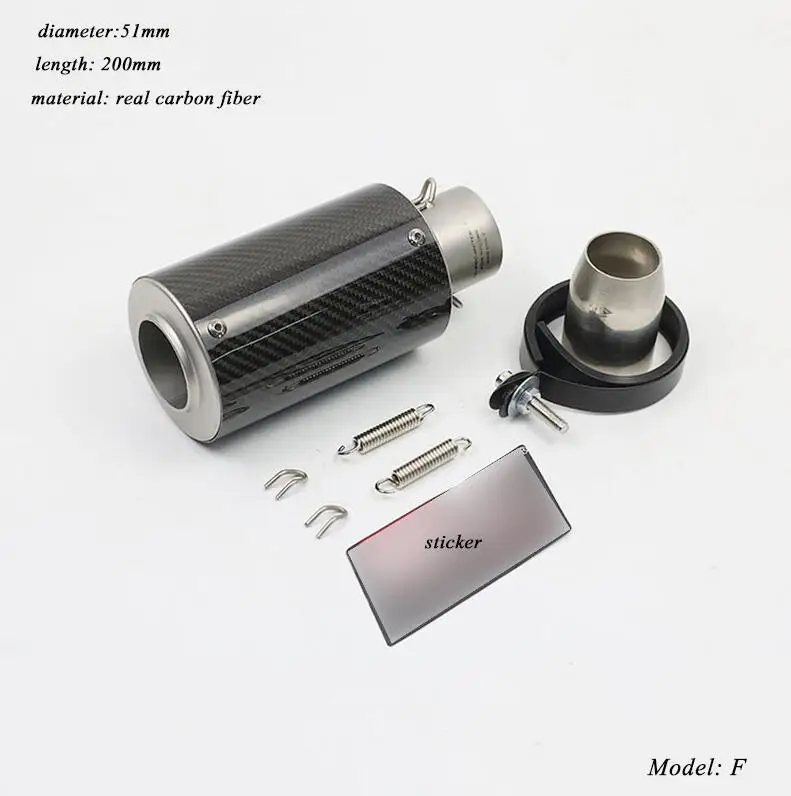 F 200/250 мм короткий мотоцикл выхлопной глушитель выхлопной трубы модифицированный 51 мм хвост система глушителя для Z750/800 NK150/400/650 - Цвет: F