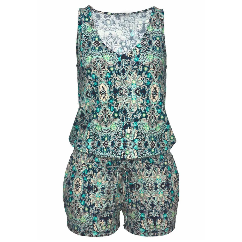 Ladies printed vest pants 2019 new fation style Womens Clubwear Sleeveless Playsuit Print Bodysuit Party Jumpsuit | Женская одежда
