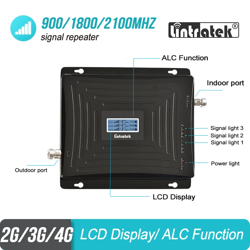 Трехдиапазонный ретранслятор Lintratek 2G 3G 4G 900 1800 2100 МГц сотовый телефон усилитель ALC