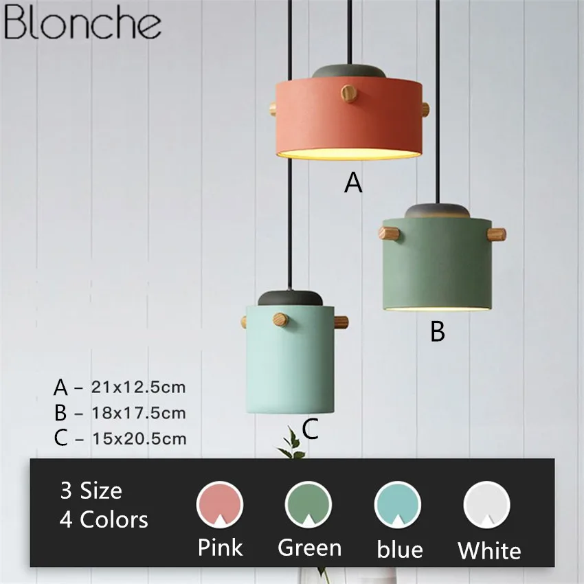 Nordic Wood Iron Pendant Lights Macaron Lampshade Led Hanging Lamp Industrial Decor Home Fixtures Kitchen Bar Lighting Luminaire | Лампы и