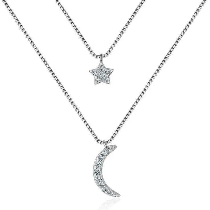 

New arrival high quality fashion moon & star 925 sterling silver ladies`pendant necklaces short chain jewelry gift women