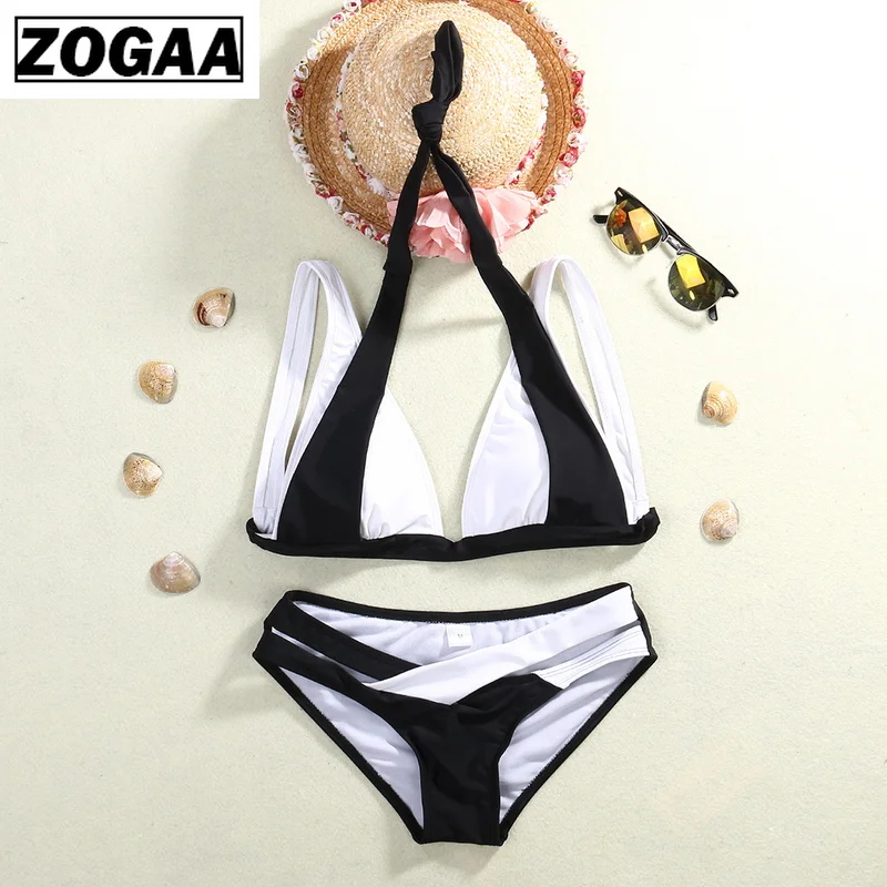 Женское бикини в черно белую полоску ZOOGA хлопковое/полиэстеровое высокого