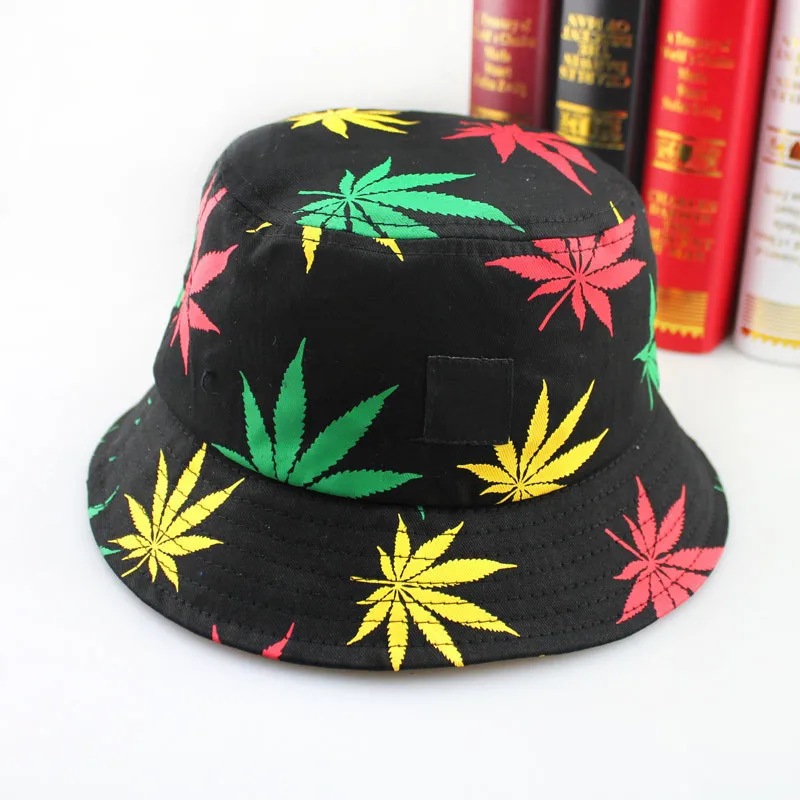 Бесплатная доставка новая мода хип хоп зеленый белый лист рыболовные шапки ведра
