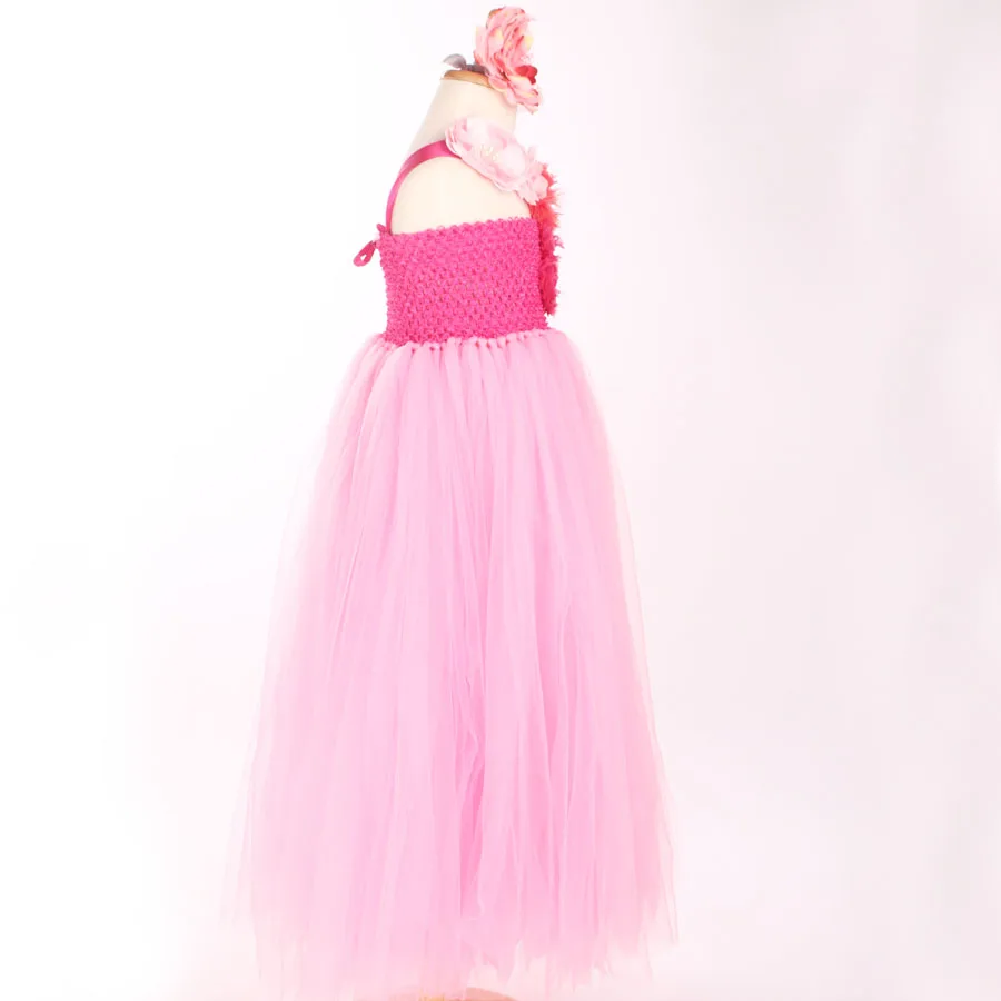 Ярко-розовое платье-пачка с цветочным узором для девочек зажим волос Принцесса