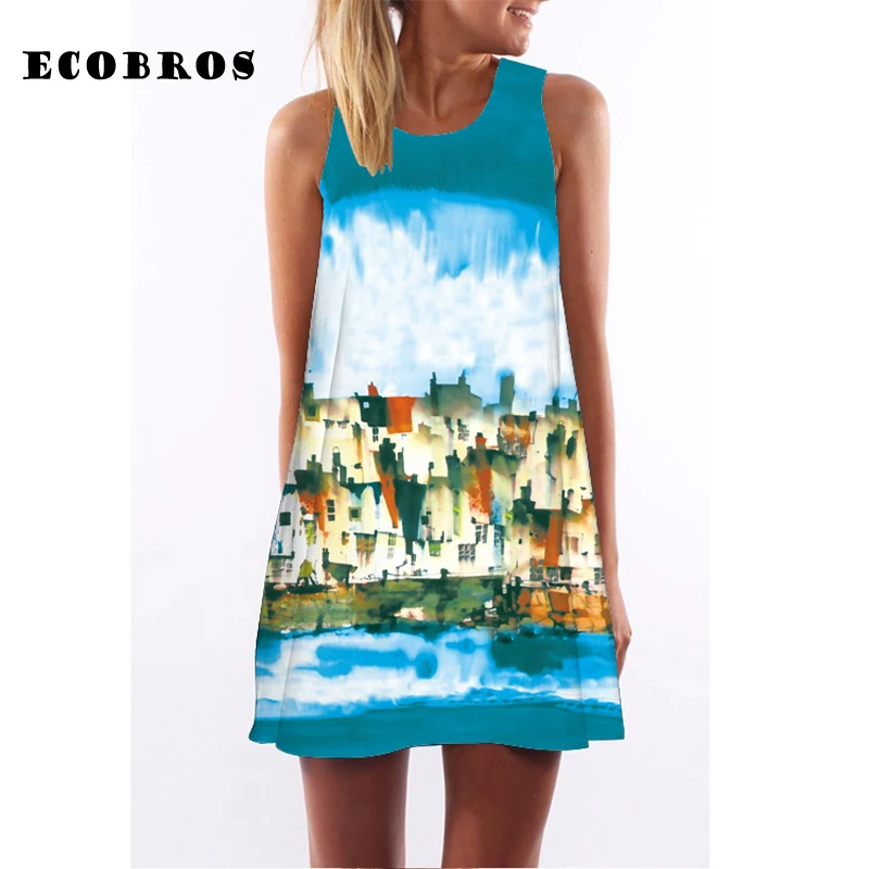 Модное женское летнее платье ECOBROS 2019 повседневные Свободные Платья мини без