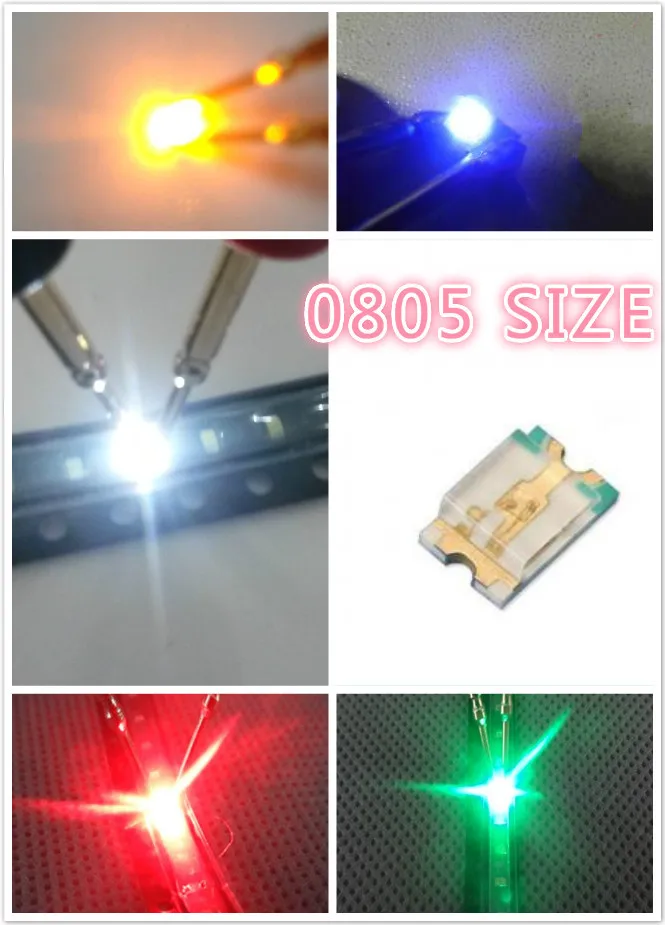 100 шт. 0805 светодиодный светильник SMD красный желтый зеленый белый синий оранжевый