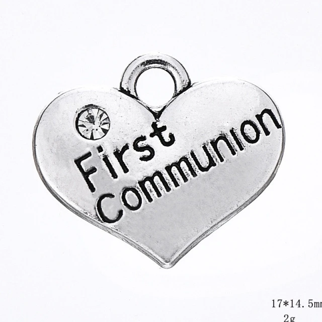 Серебряные подвески в форме сердца на Первое причастие со стразами 50 шт. ожерелье