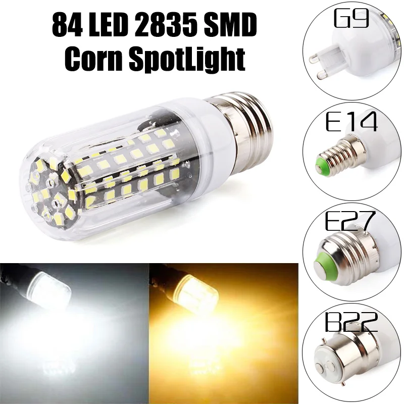 

Newest Design 220V 110V LED Corn Lamp E27 E14 G9 B22 Base 2835 SMD 84Leds Lampada Led Bulb 7W Chandelier Candle Lighting