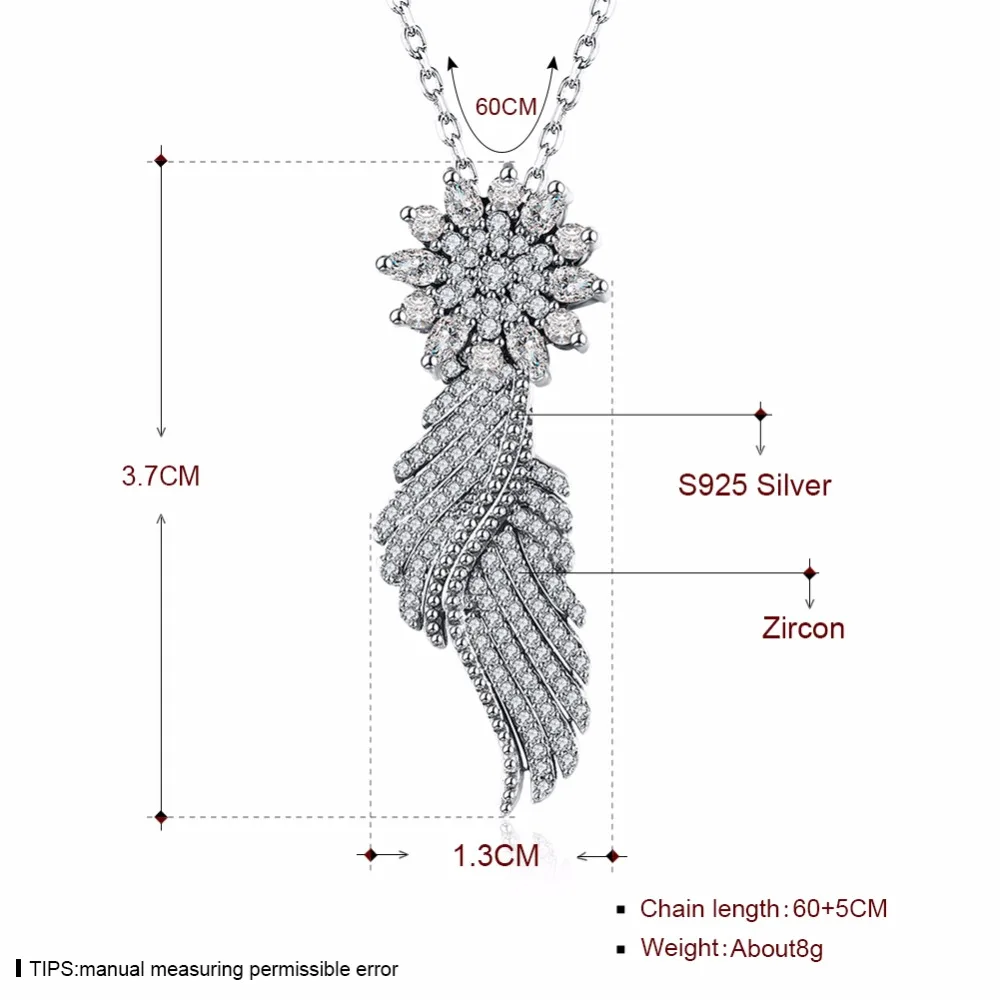 EPICFEAT DIY Feather Necklace Silver and 925 Sterling Snowflake for Women Wedding Jewelry Inlaid Crystal SVM019-24 | Украшения и
