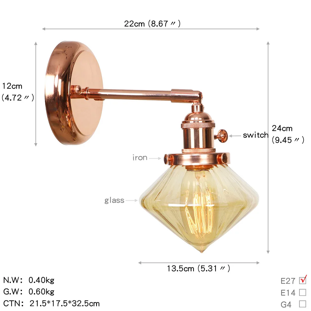 IWHD Алмазная стеклянная настенная лампа в скандинавском стиле переключатель для