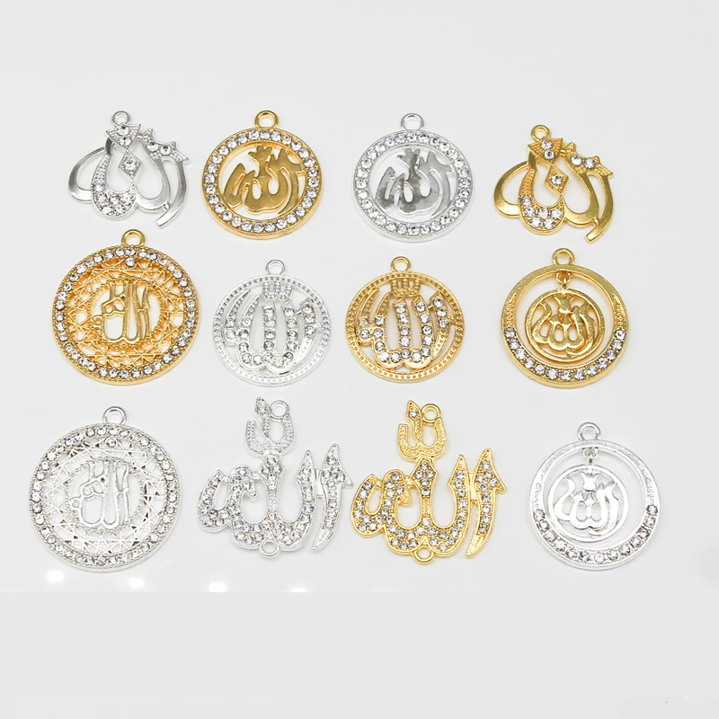 60PCS Gold Religion Muslim Islam Allah Charm Rhinestone Pendant Necklace Bracelet DIY Jewelry Making Handmade Mixture | Украшения и