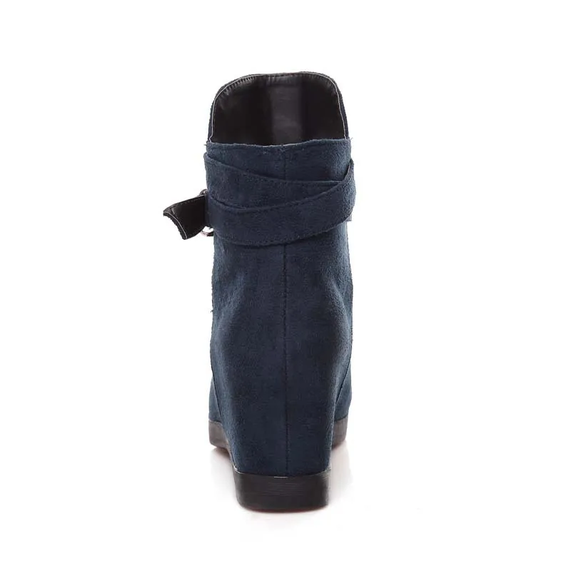 Flock winter women boots big size34 41 shoes Wedges Buckle High girls Round Toe Ankle for Black Red|high boots|ankle womenwinter |