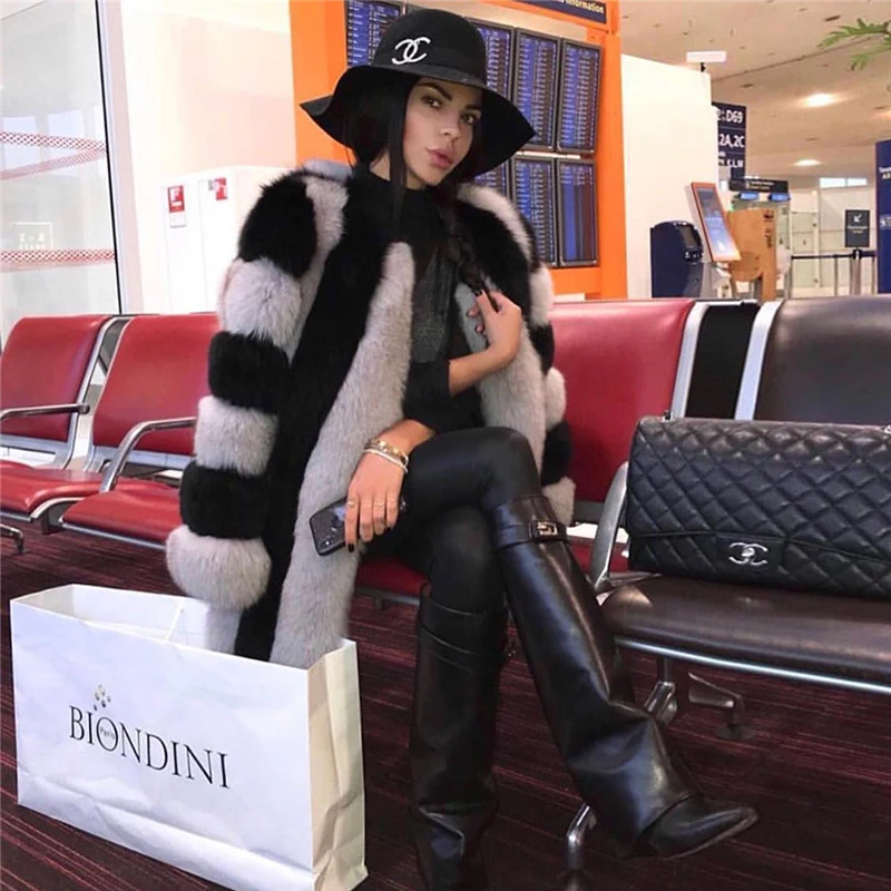 TOPFUR 2021 Hot Sales Real Fox Fur Coat Natural Fox Fur Long Thick Warm Winter Woman Jacket Stripe Elegant Genuine Fur Outerwear