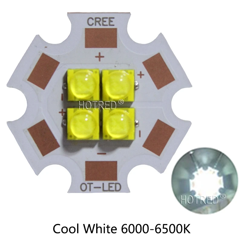 20 Вт Cree XTE XT-E 4 светодиода 4 чип светодиодный излучатель светильник 3 в 6 в 12 В Холодный белый Теплый Нейтральный белый королевский Blue450nm на 20 мм медной печатной плате