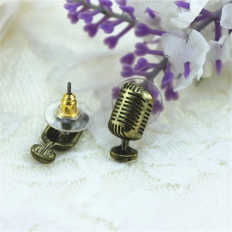 2015 бесплатная доставка модные серьги-гвоздики в стиле ретро с микрофоном |