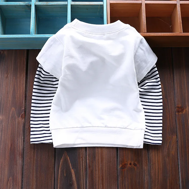 0-3T baby tees spring long-sleeved boys t shirts cartoon patchwork stripe kids tops letters children clothing cotton 669 |