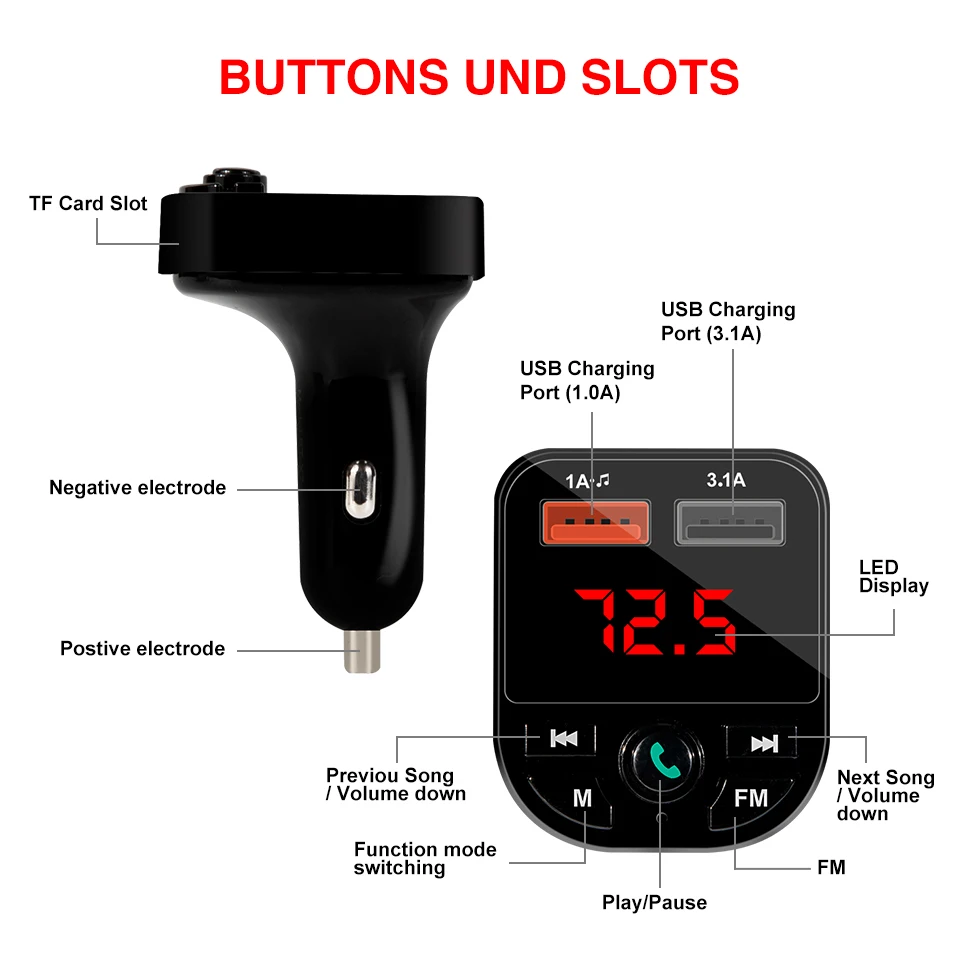 Беспроводные FM передатчики громкой связи Bluetooth 5 0 LCD 3.1A Зарядное устройство USB MP3