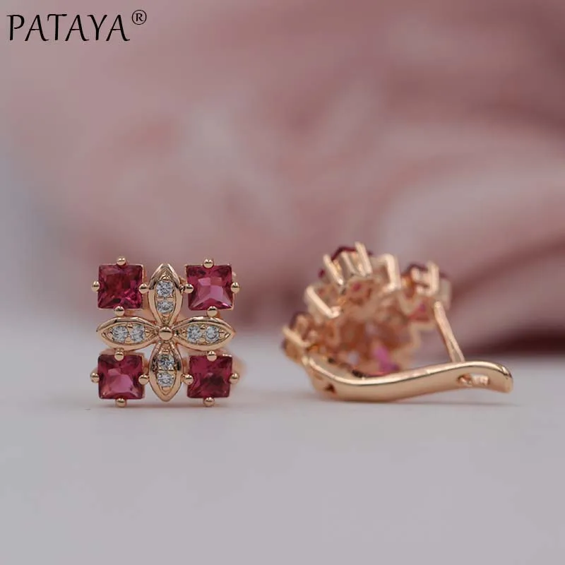 rose red PATAYA Новое поступление Женские квадратные Роскошные 585 розовое золото синий натуральный циркон серьги Свадебные украшения Свадебные вечерние серьги AAA - Окраска металла: rose red