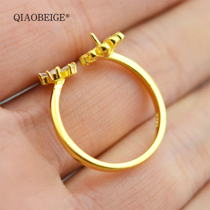 QIAOBEIGE Серебро 925 кольцо diy маленькая жемчужина фитинги цветок ювелирные аксессуары для женщин девочек регулируемое Открытое кольцо Китай распродажа