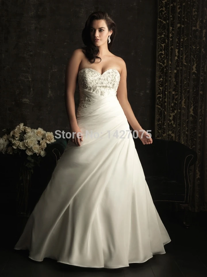 2014 New white lvory puls size A-Line Sweetheart Satin wedding dress bridal gown custom US size10 12 14 16 18 20 22 - купить по