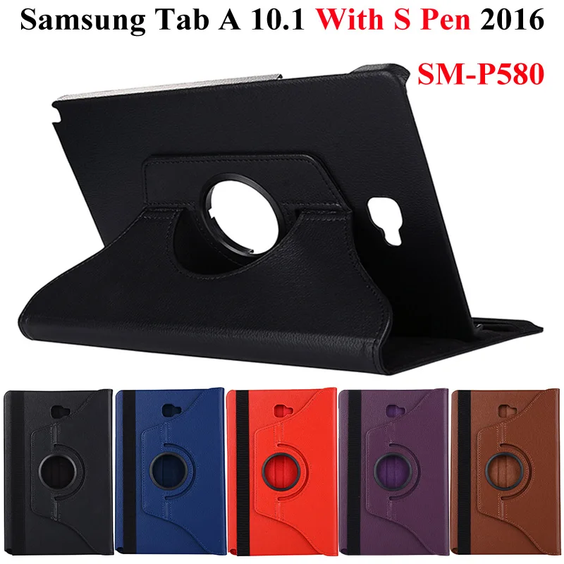 

Вращающийся на 360 градусов чехол из искусственной кожи для Samsung Galaxy Tab A A6 10,1 2016 P580 P585 с S-ручкой, складная подставка, умный чехол + пленка + ручка
