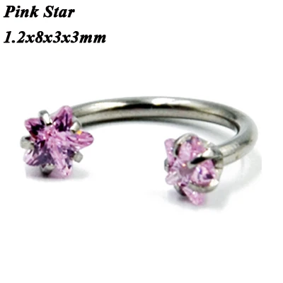 Pink Star 1 шт хирургическая сталь Циркон внутренняя нить пирсинг Septo нос губы бровь Ушная перегородка хрящевая спираль пленное кольцо кольца 16 г - Окраска металла: Pink Star