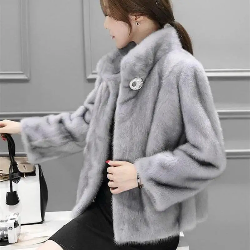 Новинка Осень зима 2019 имитация меха норки цельного короткого пальто из