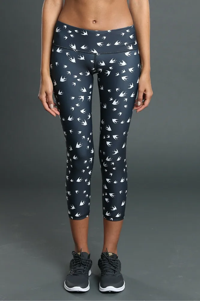 

Women Little Swallows Pattern Fitness Exercise Leggings Quick Drying Mid Calf Energy Pants Trousers Ropa Mujer