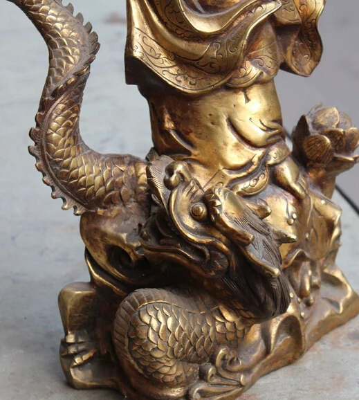 22 &quotКоролевская китайская Бронзовая позолота Дракон Кван-Инь Quan Yin Guan статуя