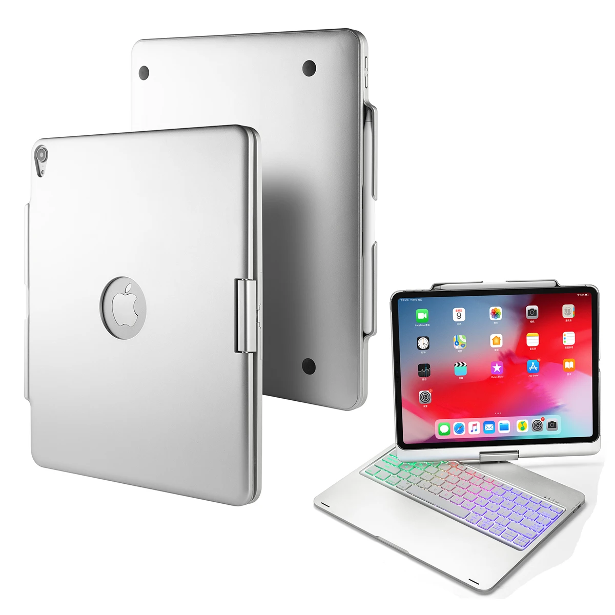 360 градусов вращения для iPad Pro 12,9 дюймов Bluetooth клавиатура чехол-книжка Подставка 7 цветов с подсветкой беспроводной смарт-планшет для сна