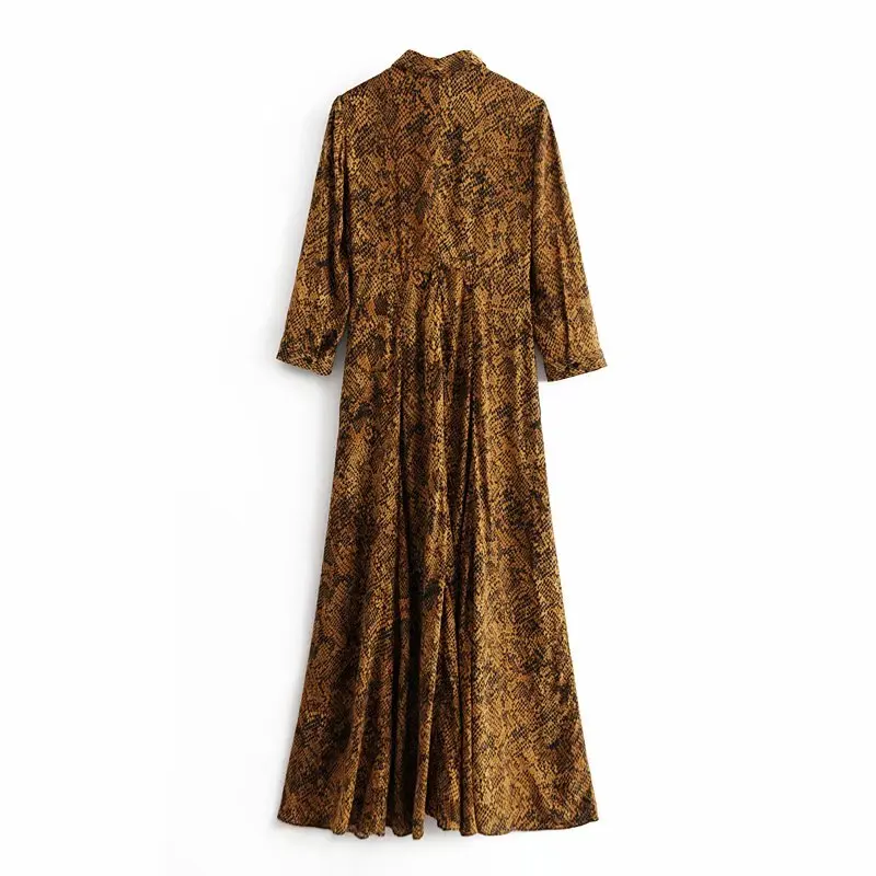 Винтажное женское платье элегантное с длинным рукавом золотое желтое змеиный