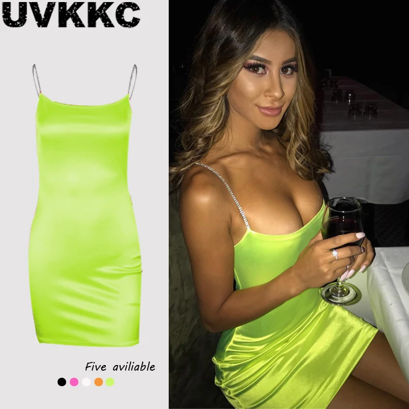 Uvkkc женское сексуальное платье 2019 летнее с бриллиантовым ремешком высокой талией