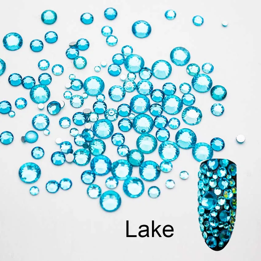 Lake Стеклянные стразы для дизайна ногтей разных SS3-SS20 размеров с плоской задней поверхностью, Стразы для ногтей без горячей фиксации, 3D украшения для ногтей MJZ2106 - Цвет: Lake