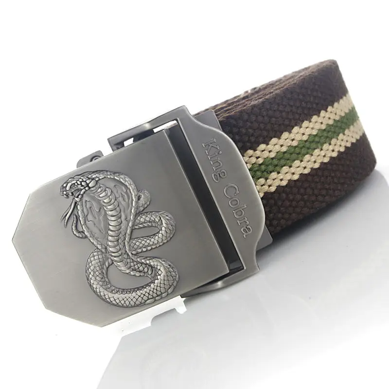 Coffee stripe BOKADIAO мужской и женский военный холщовый ремень роскошный KingCobra металлический пояс с пряжкой для джинсов армейский тактический ремень для мужчин ремень мужской - Цвет: Coffee stripe