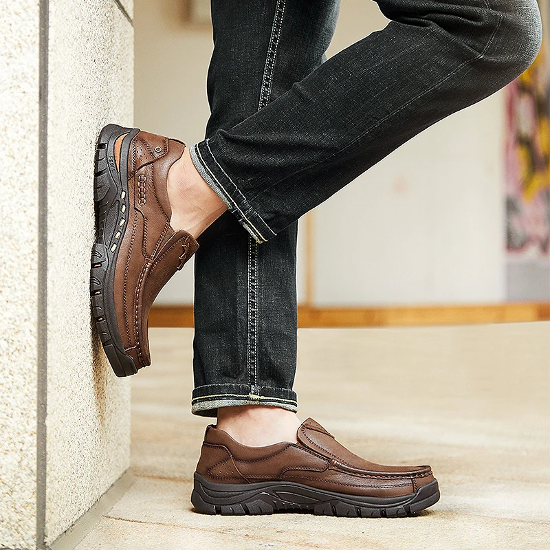 2019 New Genuine Leather Men's Casual Shoes Loafer Design Men Flat Footwear Slip On Mens Moccasin Business Formal | Обувь