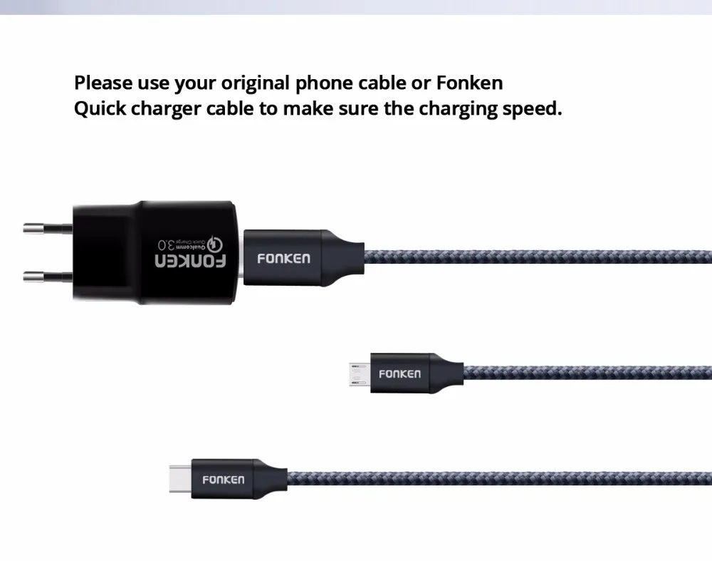 FONKEN Quick Charge 3,0 USB зарядное устройство Быстрая зарядка QC 3,0 2,0 18 Вт с быстрым зарядным кабелем настенный адаптер для мобильного телефона зарядное устройство s