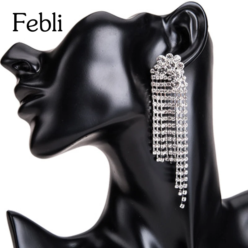 Febli горный хрусталь Fringe Серьги модные Дизайн чувствительных великолепный