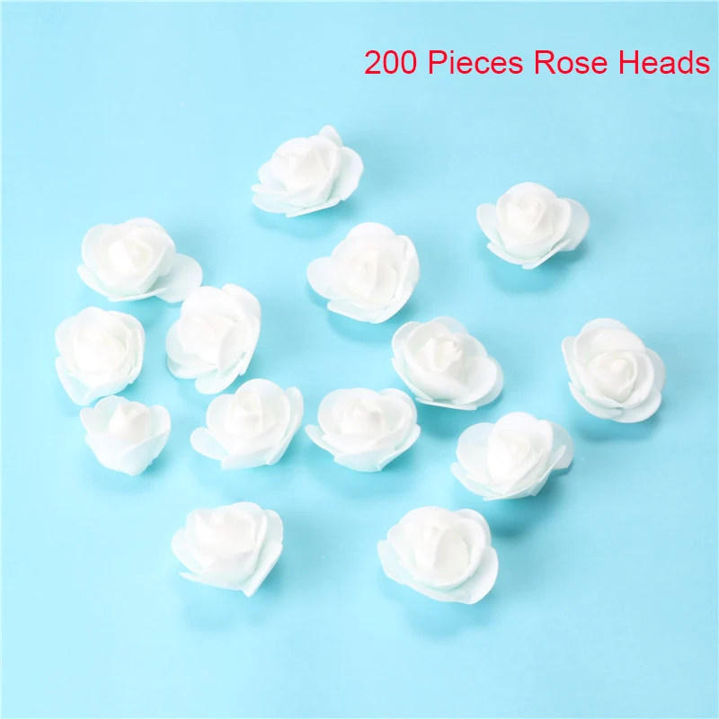 200PCS Rose white DIY Роза аксессуары в виде мишки мешок пены медведь плесень 200 шт PE искусственные розы цветок головы Роза медведь собака удачи плесень - Цвет: 200PCS Rose white