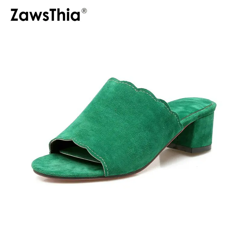 ZawsThia/модные летние женские босоножки на высоком квадратном каблуке Цвет зеленый